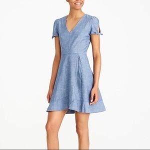 J Crew Chambray Short Sleeve Faux Wrap Dress 8